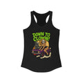 “Down to Clown” Racerback Tank Top – Funny Retro Muscle Car Clown Graphic Shirt for Women
