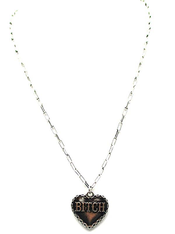 Western Heart B*tch Engraved Necklace