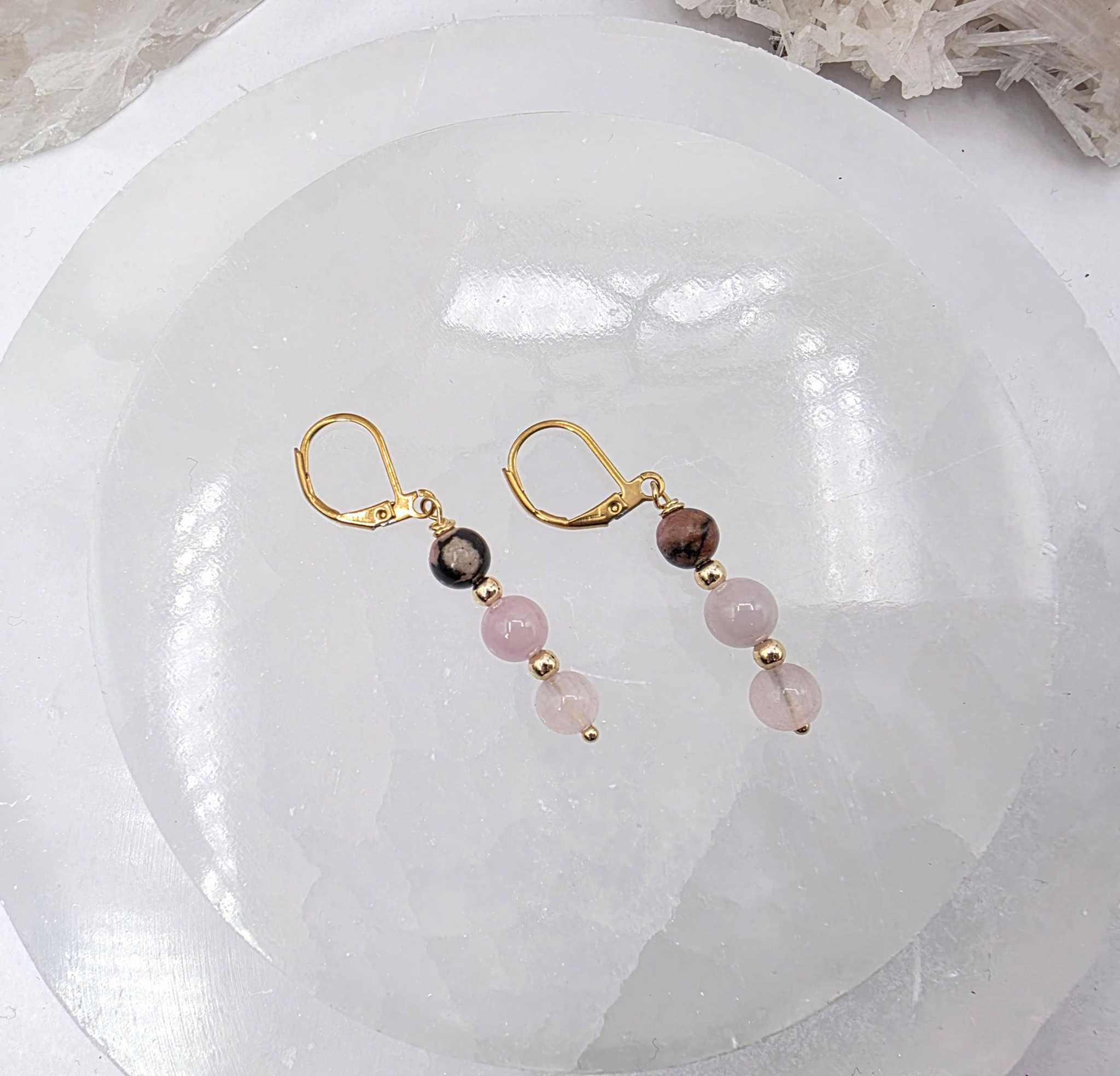 I AM ENOUGH -Kunzite, Rose Quartz, Rhodonite Gem Jewelry Set