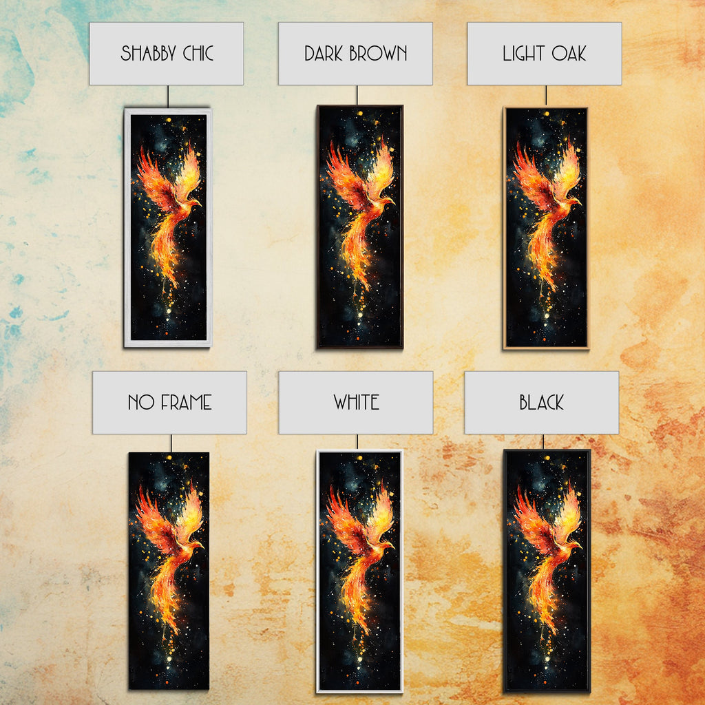 Radiant Phoenix in Flight Canvas Print, Framed Tall Wall Art, Unique Living Room Decor, Firebird Painting for Spiritual Art Lovers