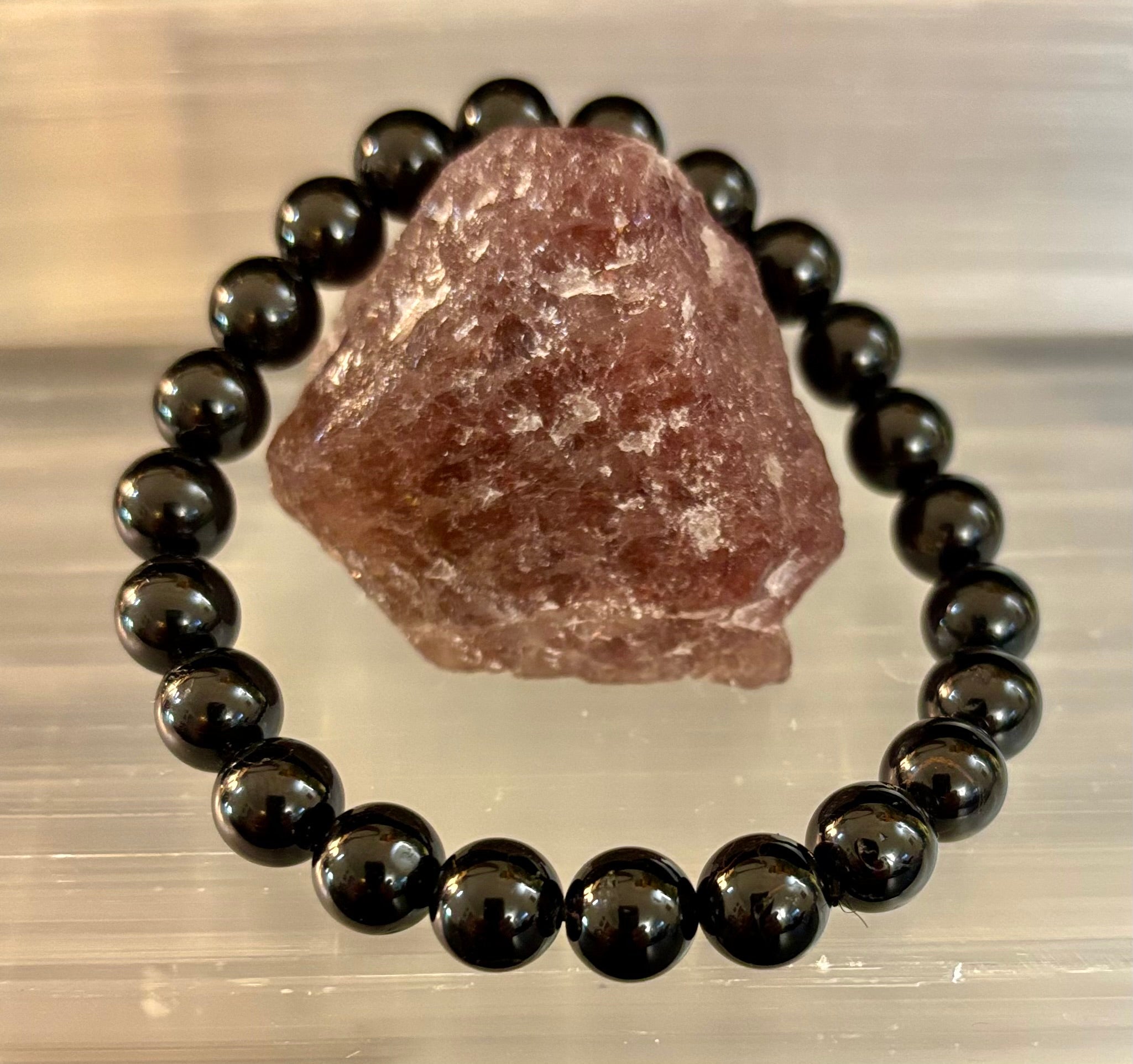 Black Tourmaline Bracelet – Protection, Grounding & Energy Shield (Medium to Large Wrists)