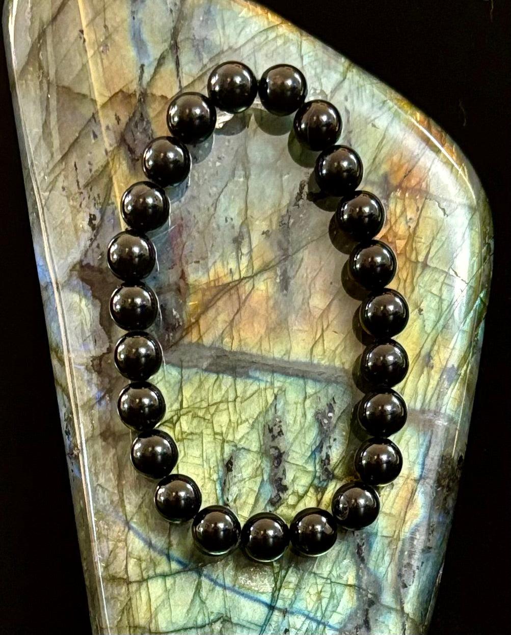 Black Tourmaline Bracelet – Protection, Grounding & Energy Shield (Medium to Large Wrists)