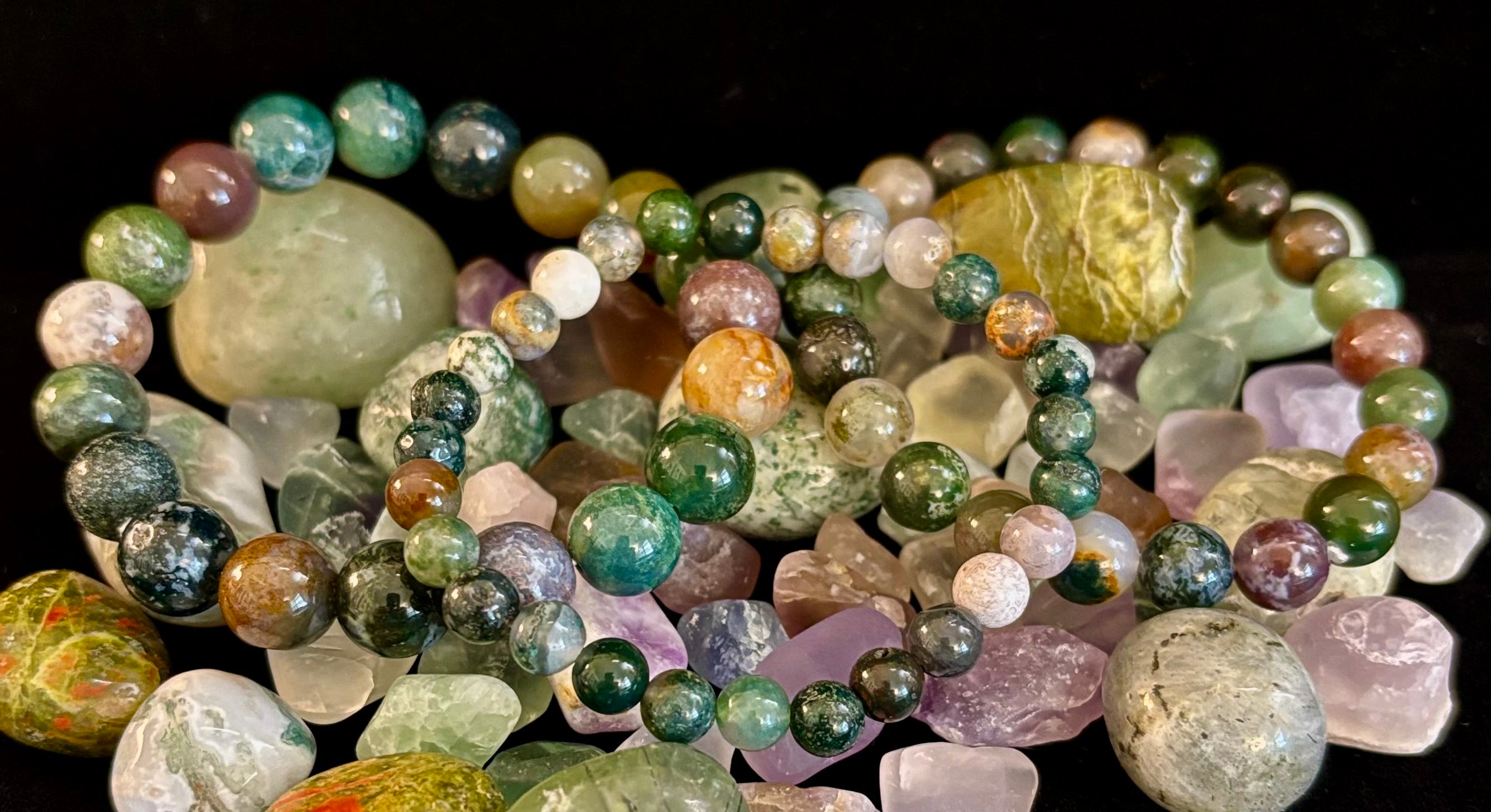Indian Agate Bracelet 6mm, 8mm & 10mm – Reiki-Infused Grounding, Balance & Protection Jewelry (Multiple Wrist Sizes)