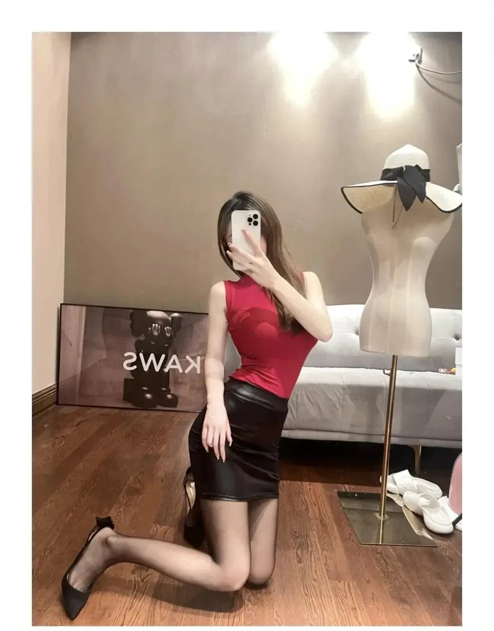 Mandotos Black Imitation Leather Pencil Mini Skirt High Waist Korean Fashion Women Wholesale Summer