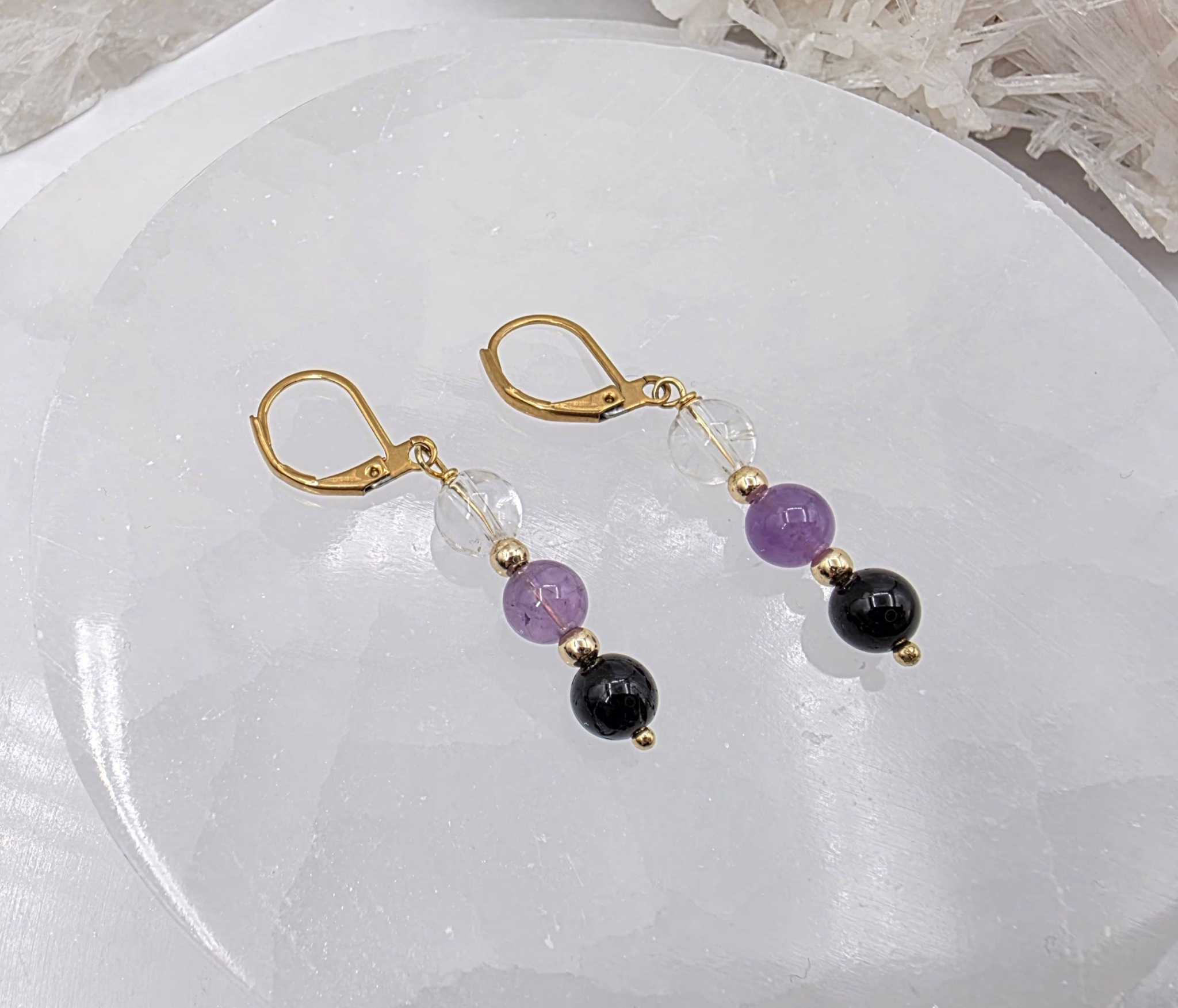 SACRED SPACE -Clear Quartz, Amethyst, Black Onyx Jewelry Set