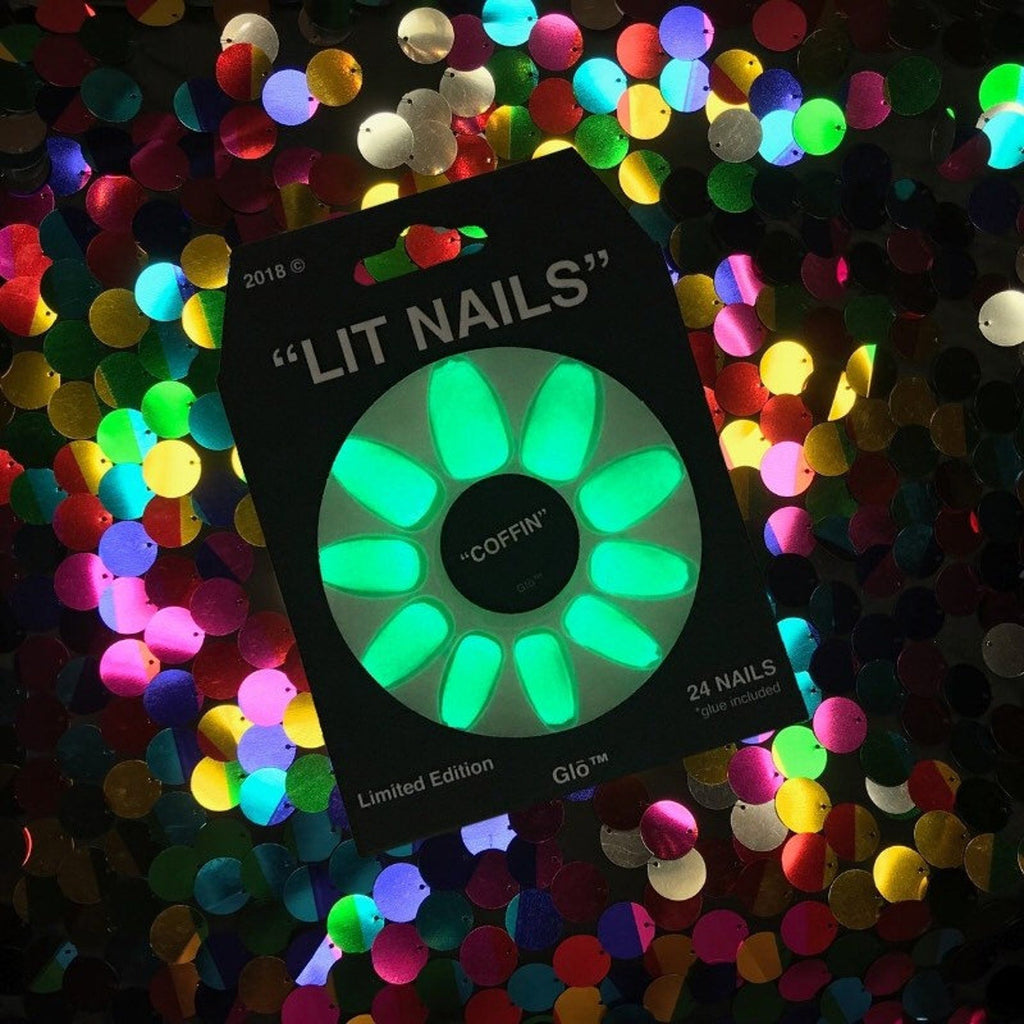 Glow-in-the-Dark Coffin Neon Yellow Nails – Press-On Acrylic Nails for Parties, Raves & Bold Style