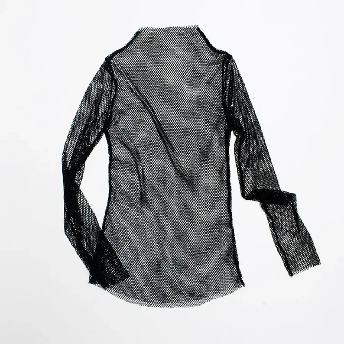 Fishnet Mesh See-through Black Shirt - Sexy Long Sleeve Tee