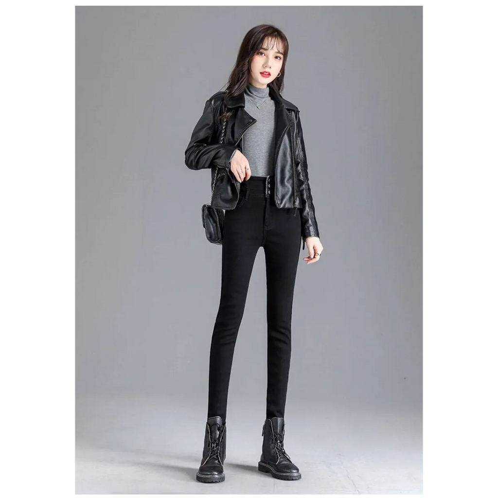 Thick Fleece High-waist Skinny Jeans