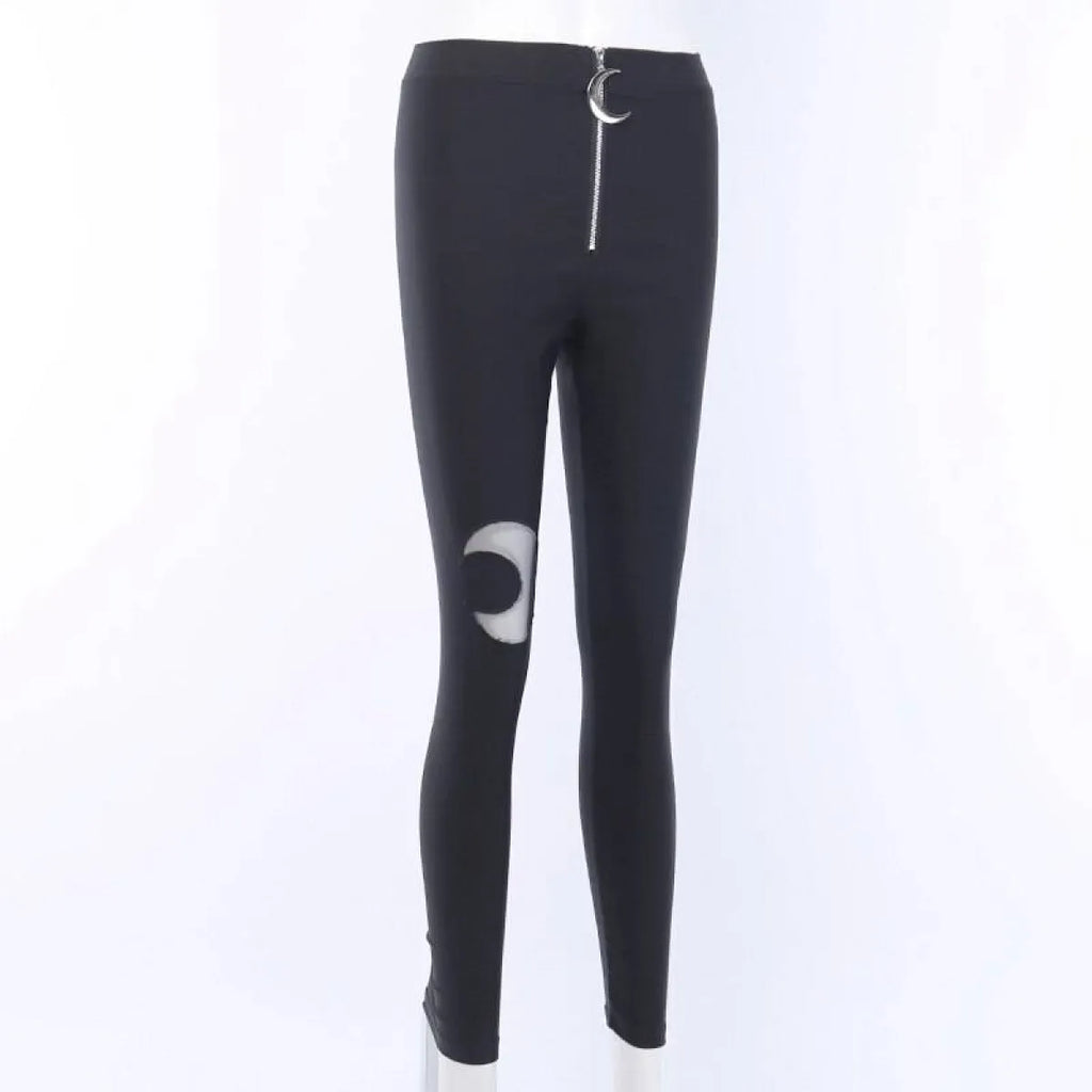 Gothic Crescent Moon Cutout Pants