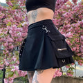 Gothic Punk High Waist Mini Skirt – Chain Straps & Utility Pockets