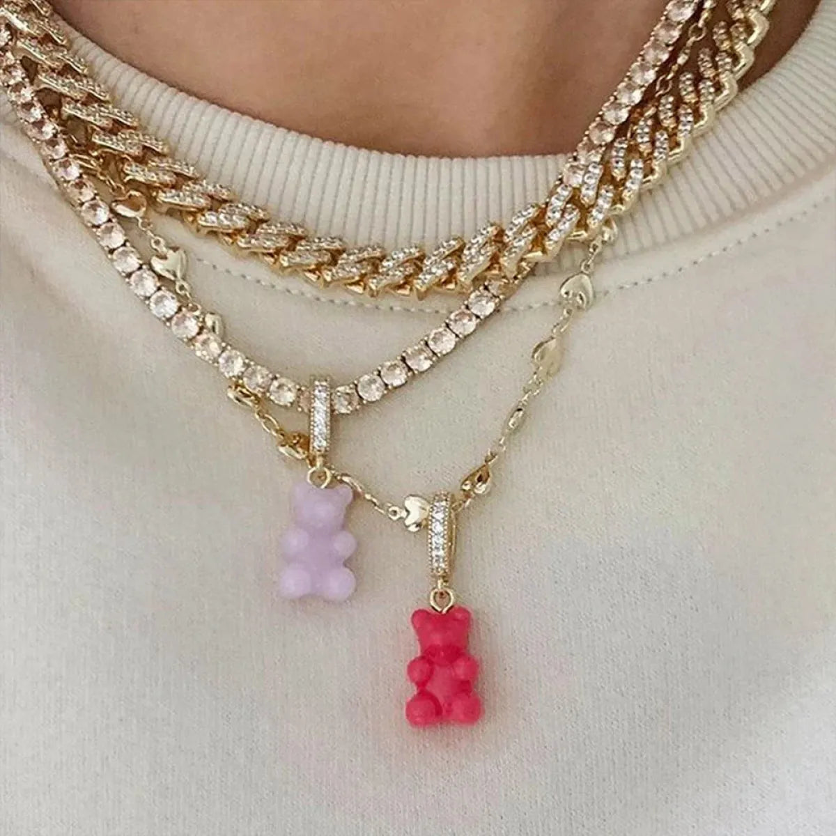 Punk Gummy Bear Crystal Choker - Colorful Metal Multi-layer Necklace