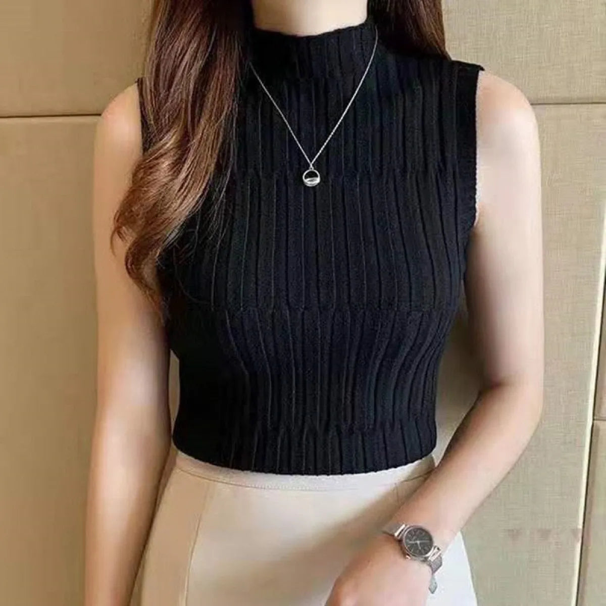Solid Knitted Vest Tank Tops