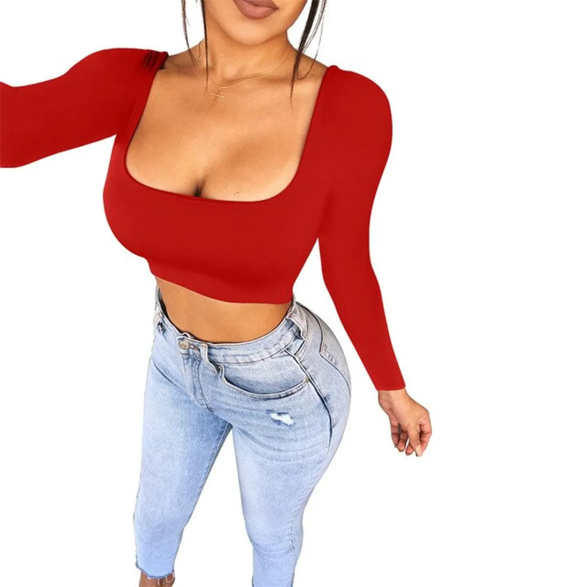 Square Neck Casual Crop