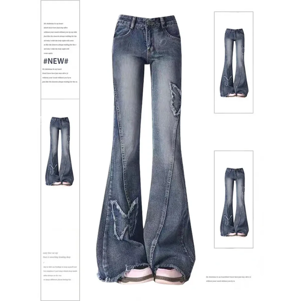 Y2K Butterfly Flare Jeans – 90s Vintage Low-Waist Denim